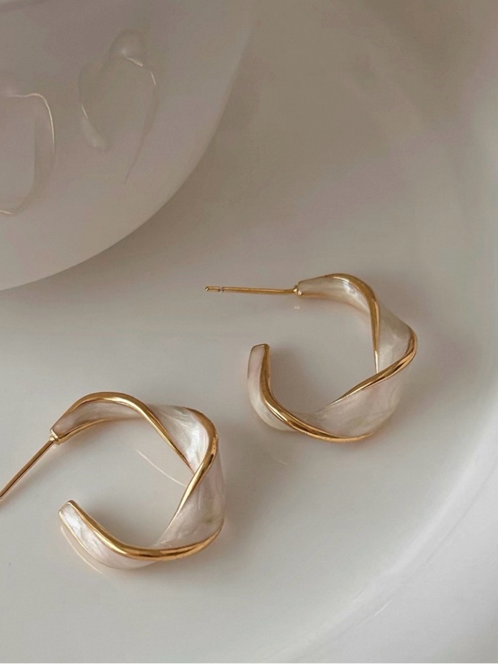 Gold and Pearl-Tone Twisted Hoop Earrings - Women Jewelry